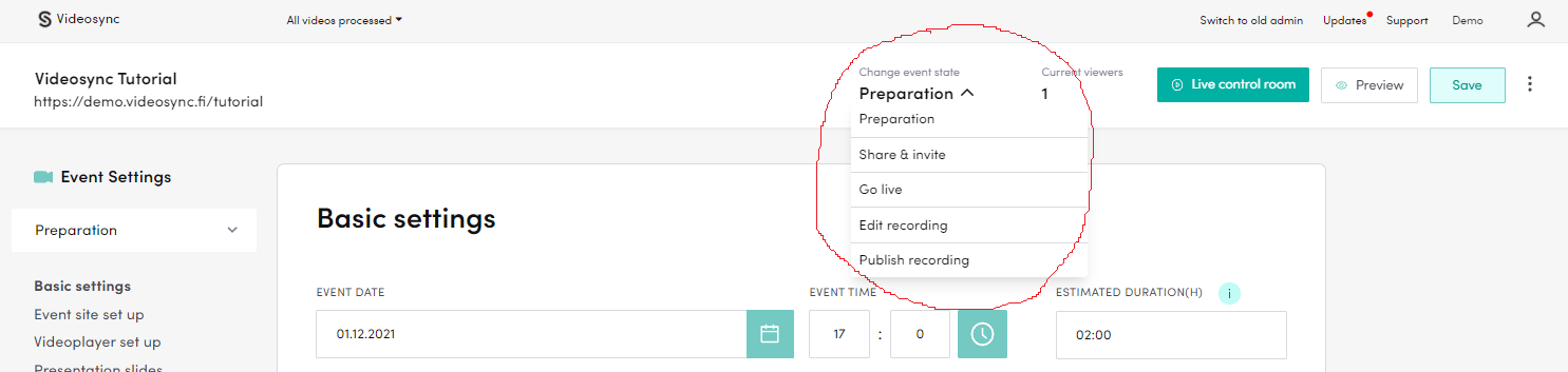 Event state selector